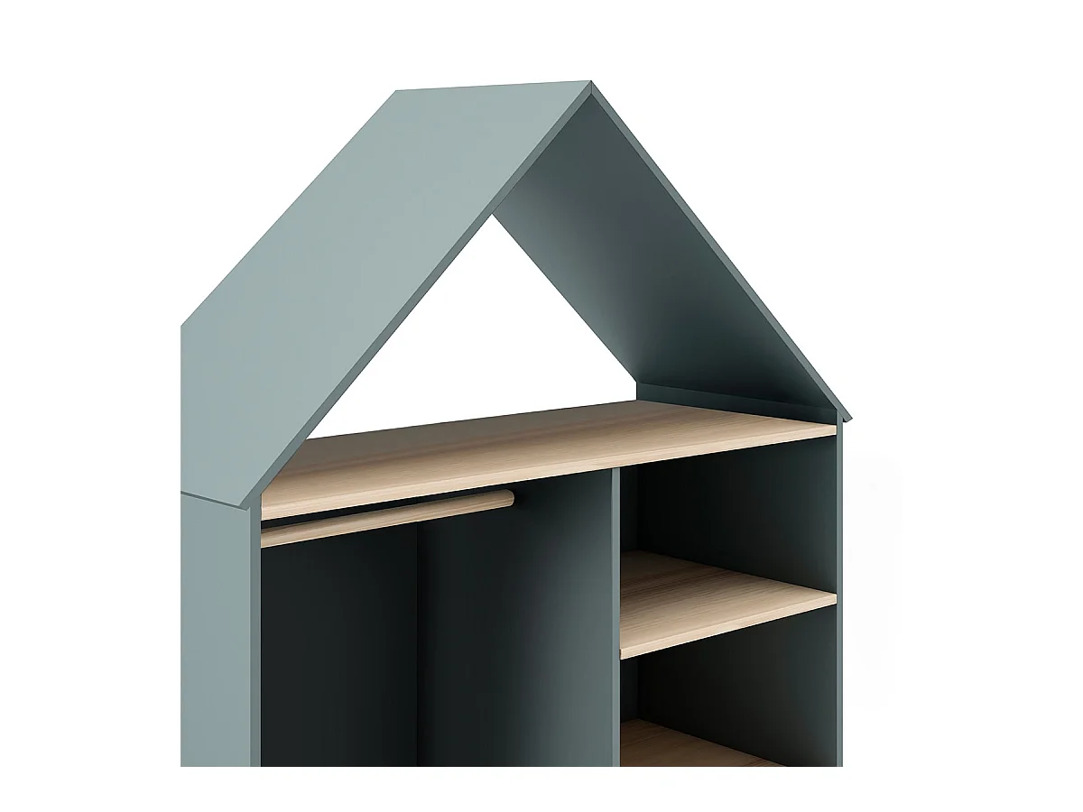 KAINA - Dressing Cabane Enfant MDF et Pin Coloris Gris Vert et Naturel