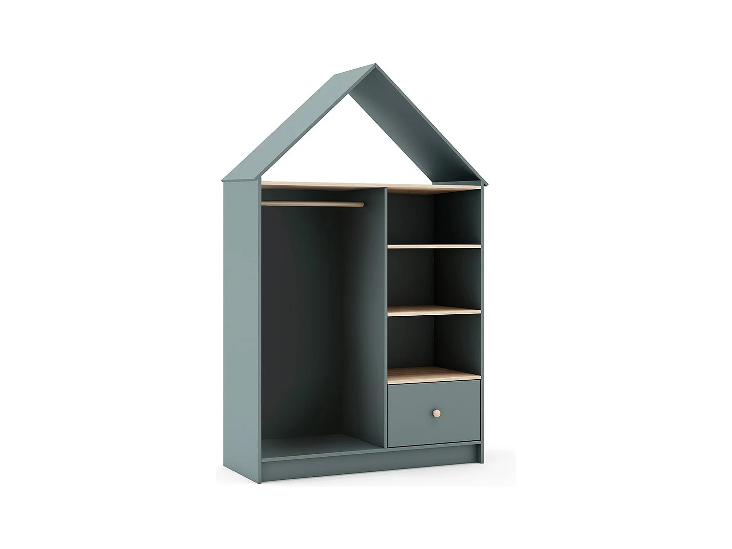 KAINA - Dressing Cabane Enfant MDF et Pin Coloris Gris Vert et Naturel
