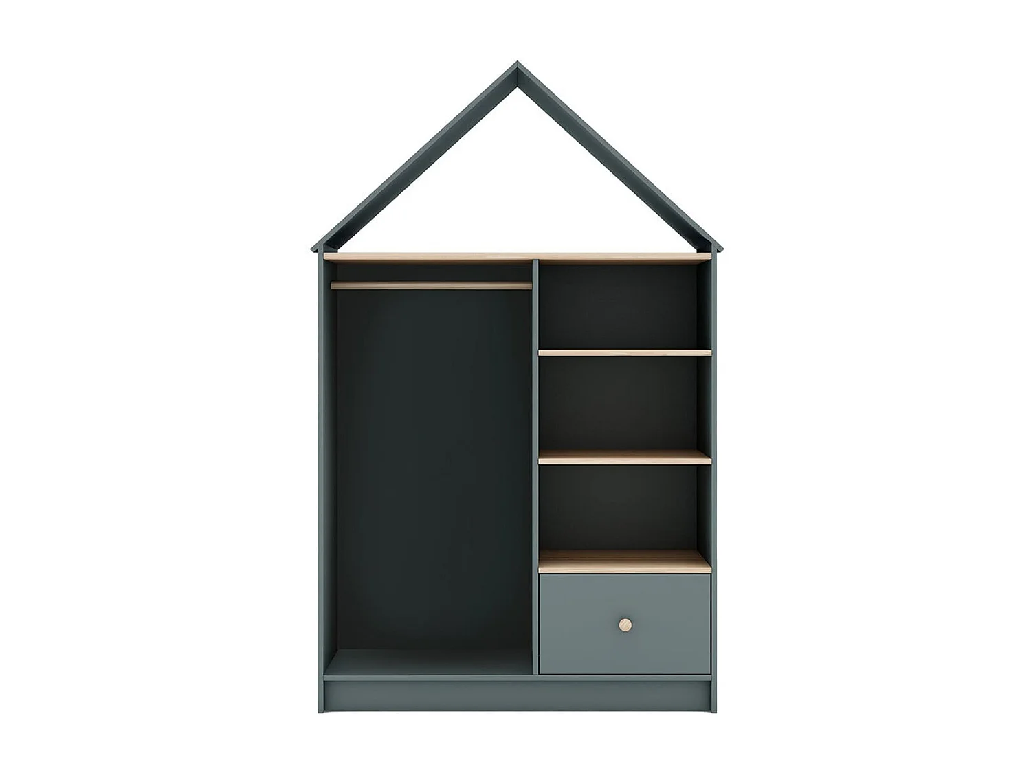 KAINA - Dressing Cabane Enfant MDF et Pin Coloris Gris Vert et Naturel