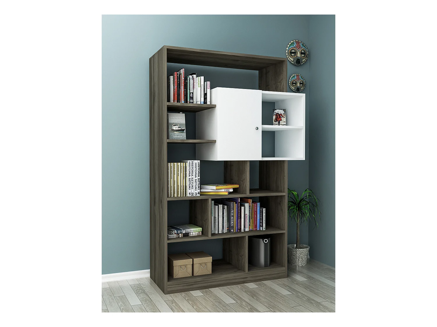 Bibliothèque Tuga 93 cm blanc et noyer