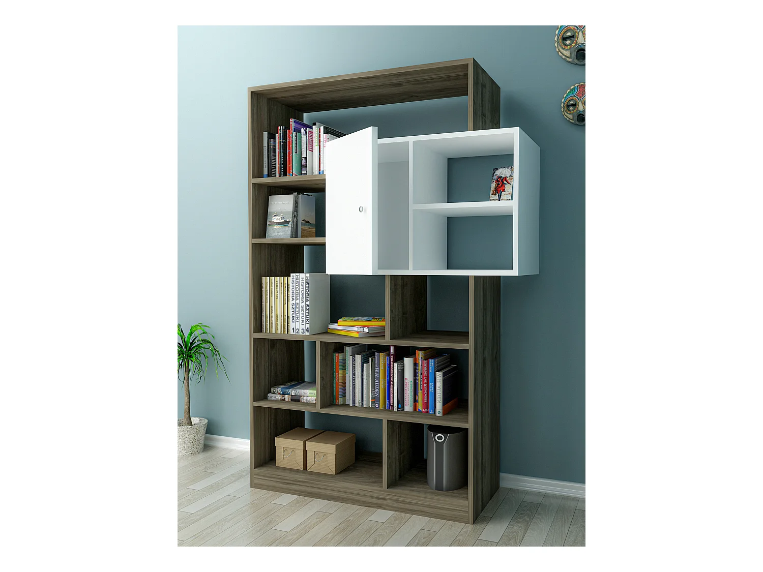 Bibliothèque Tuga 93 cm blanc et noyer