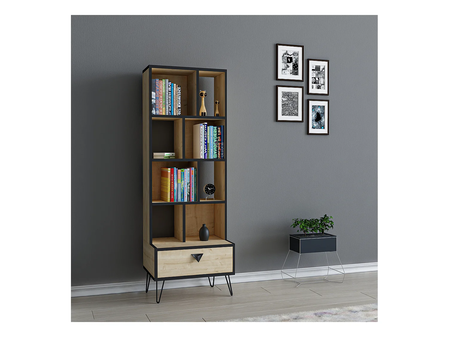 Bibliothèque Galaxy 42 cm chêne et noir