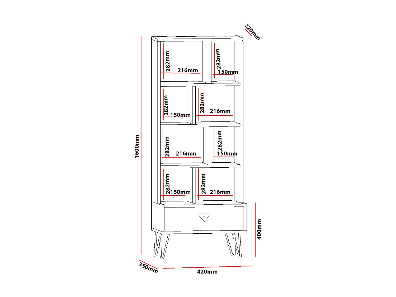 Bibliothèque Galaxy 42 cm chêne et noir