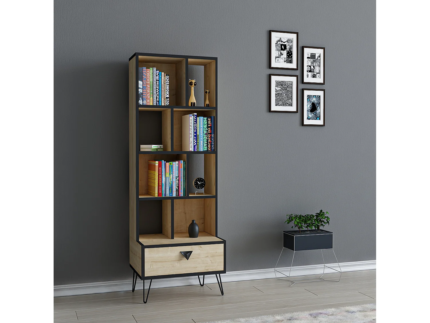 Bibliothèque Galaxy 42 cm chêne et noir