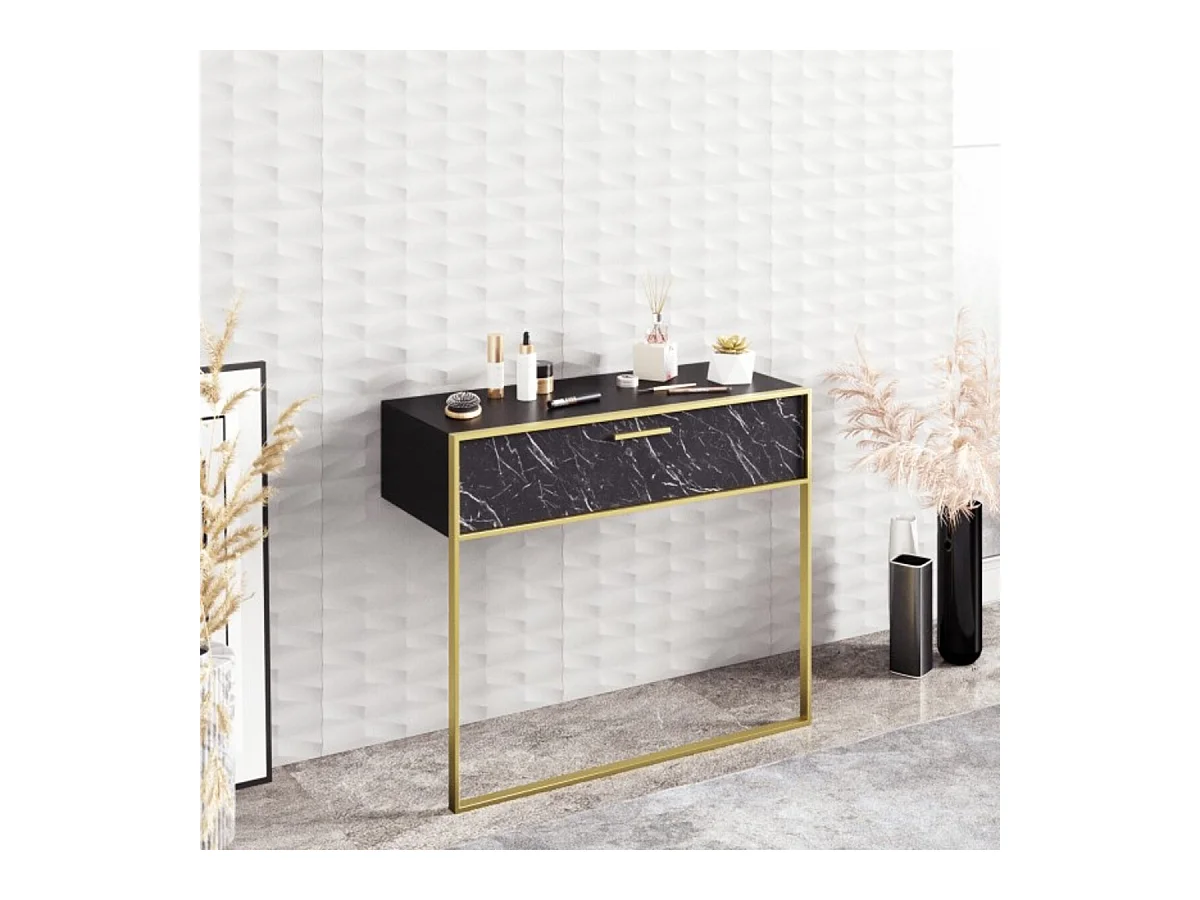 Console POLKA noir et doré 90 cm