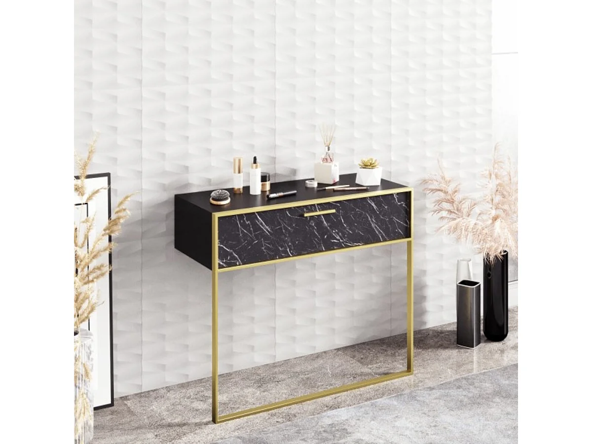 Console POLKA noir et doré 90 cm