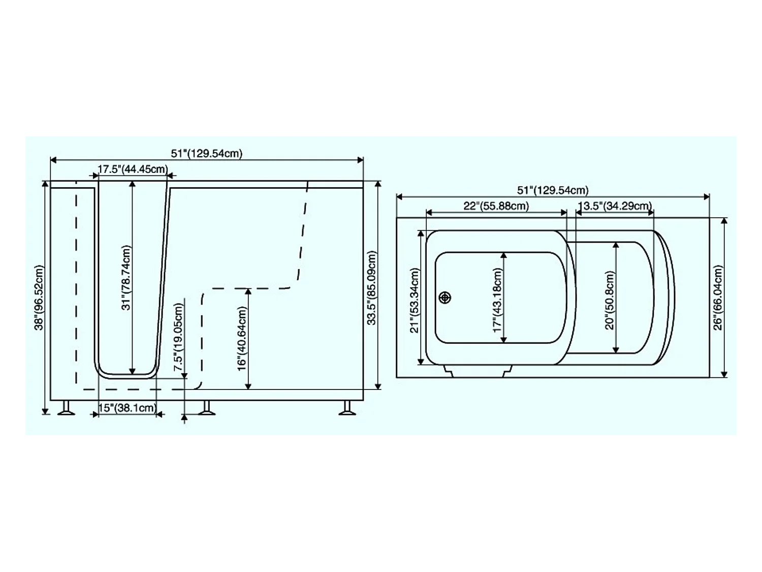 Baignoire à porte AZALAS 129.54*66.04 cm - Porte & Robinetterie: gauche