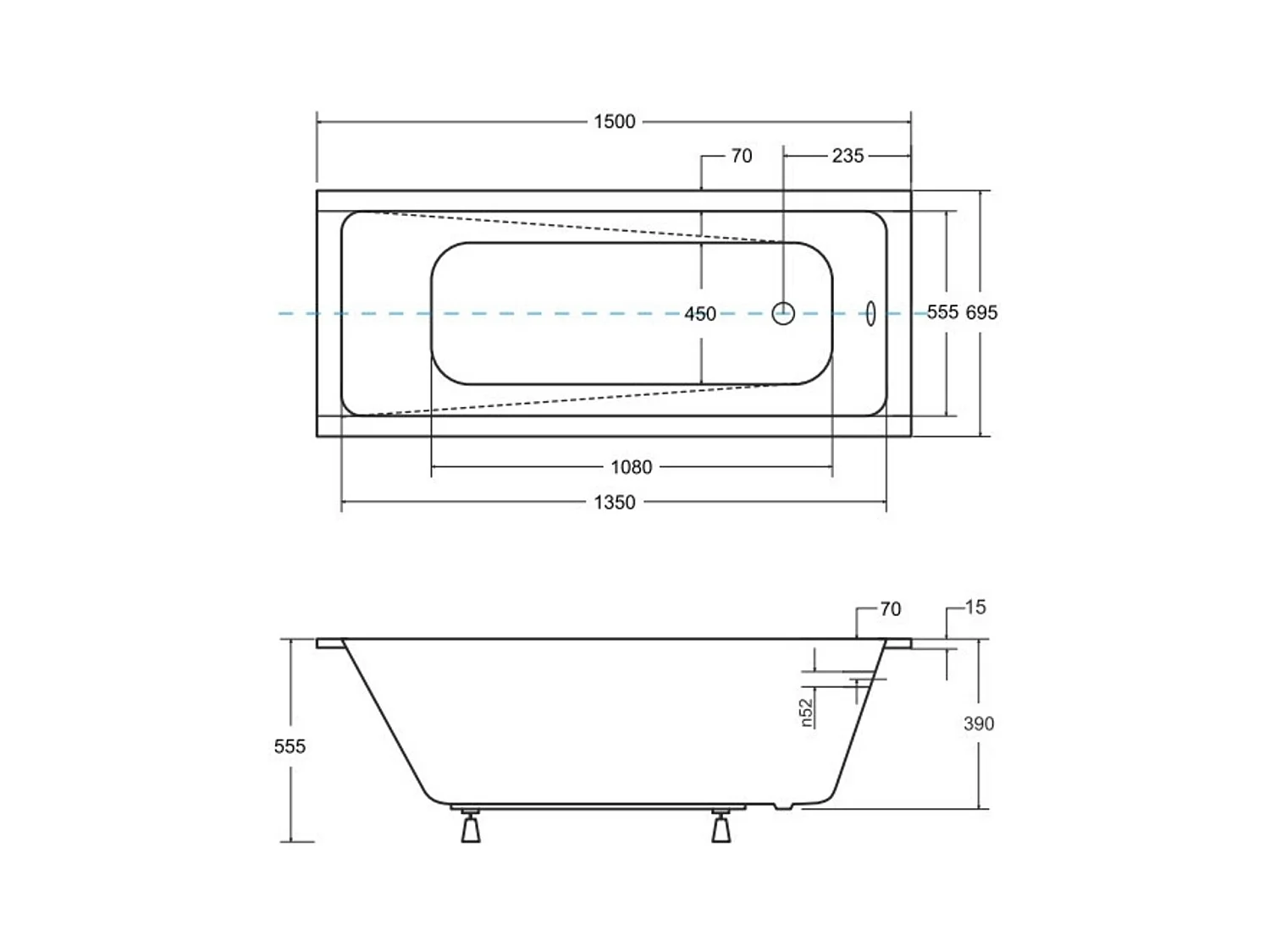 Baignoire MODERN Ultra-Slim 140-150-160-170-180 cm - Dimensions: 150cm