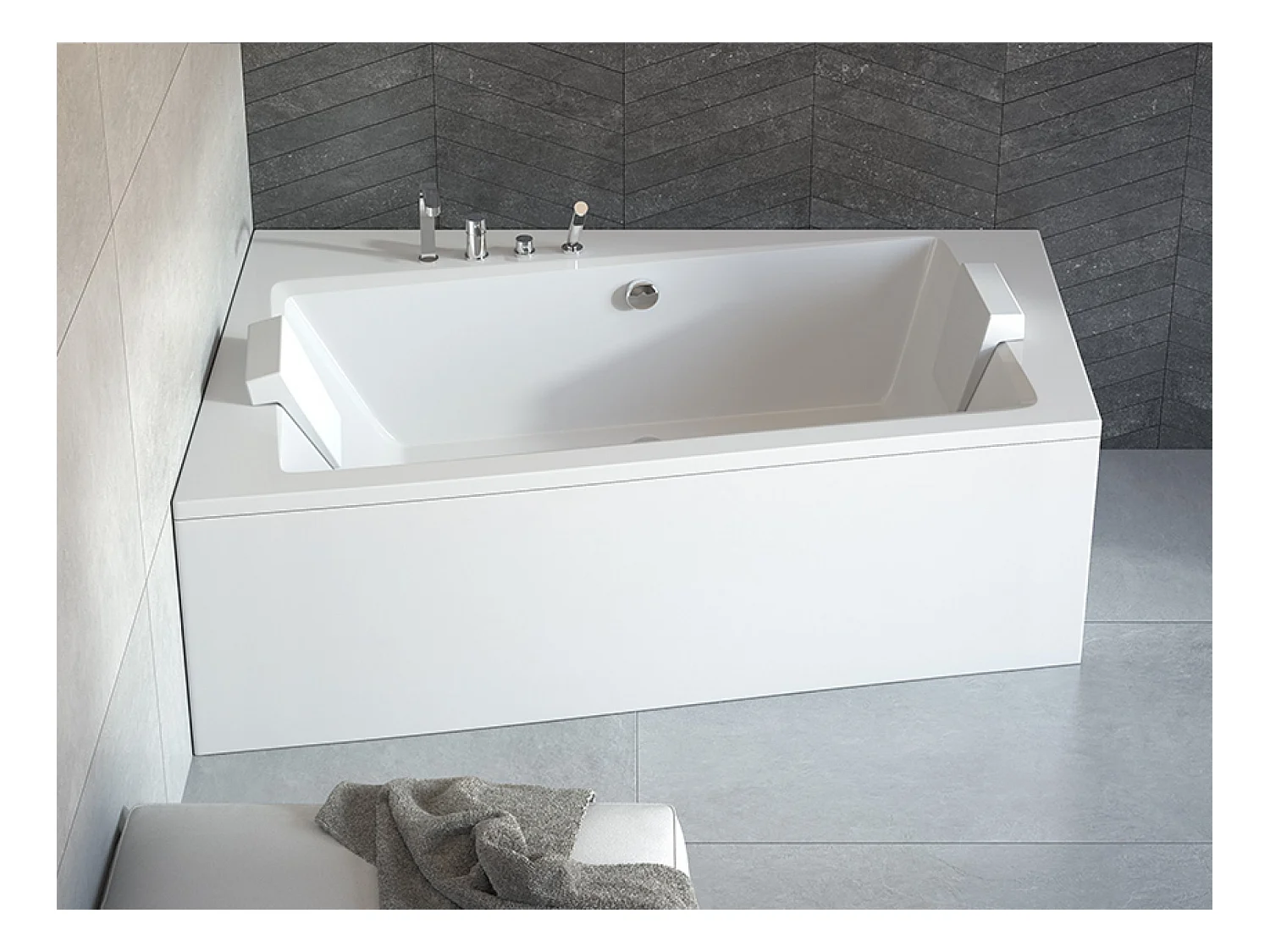 Baignoire angle gauche ZIANIGI avec tablier - Dimensions: 160cm