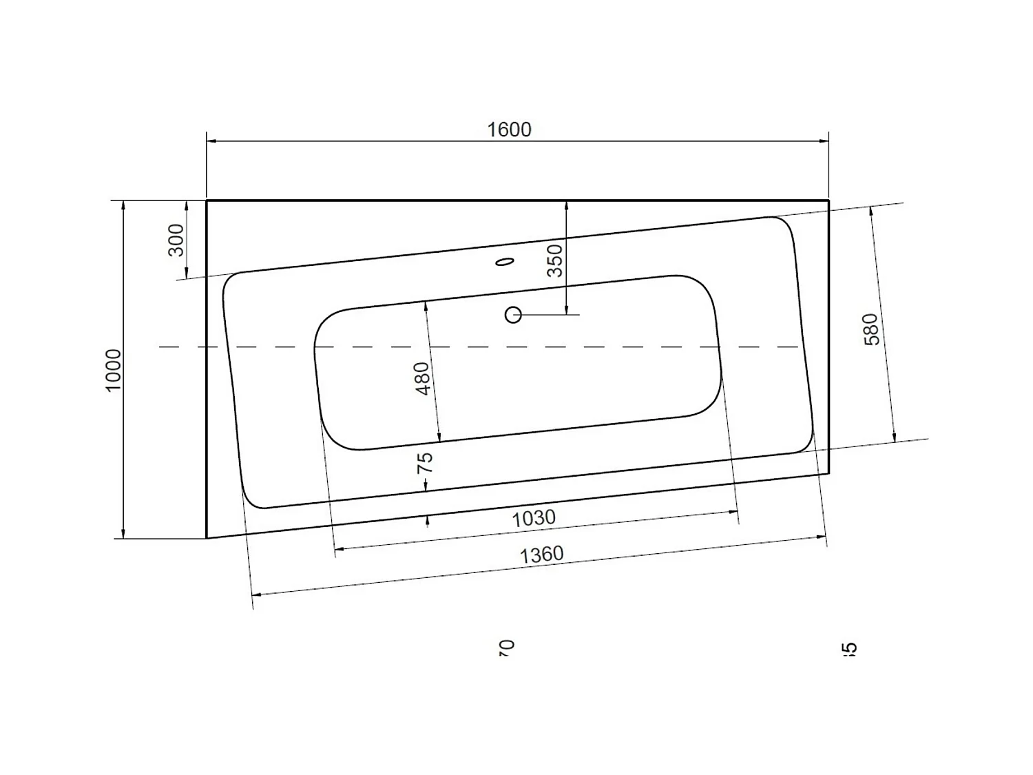 Baignoire angle gauche ZIANIGI avec tablier - Dimensions: 160cm
