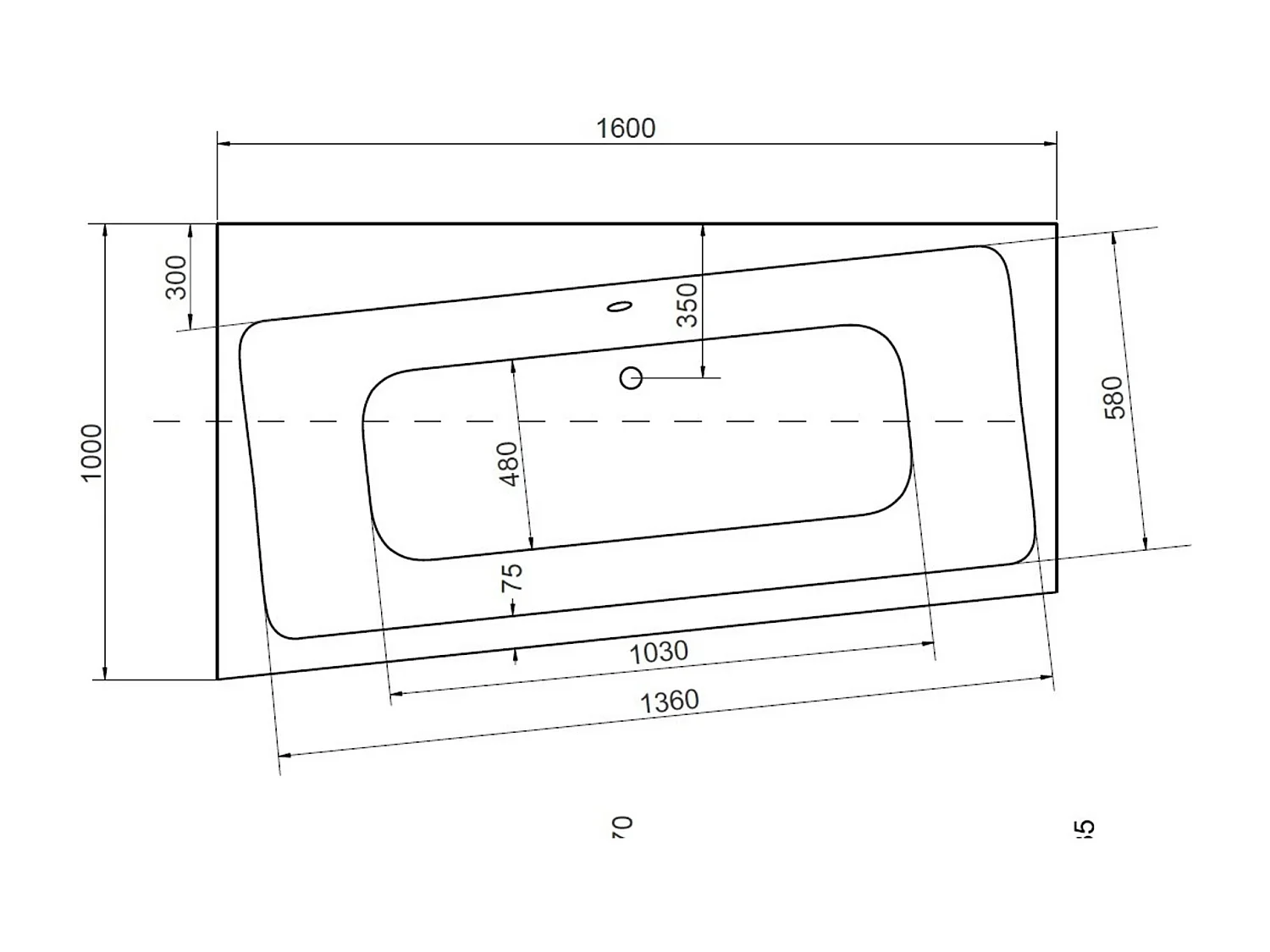 Baignoire angle gauche ZIANIGI avec tablier - Dimensions: 160cm