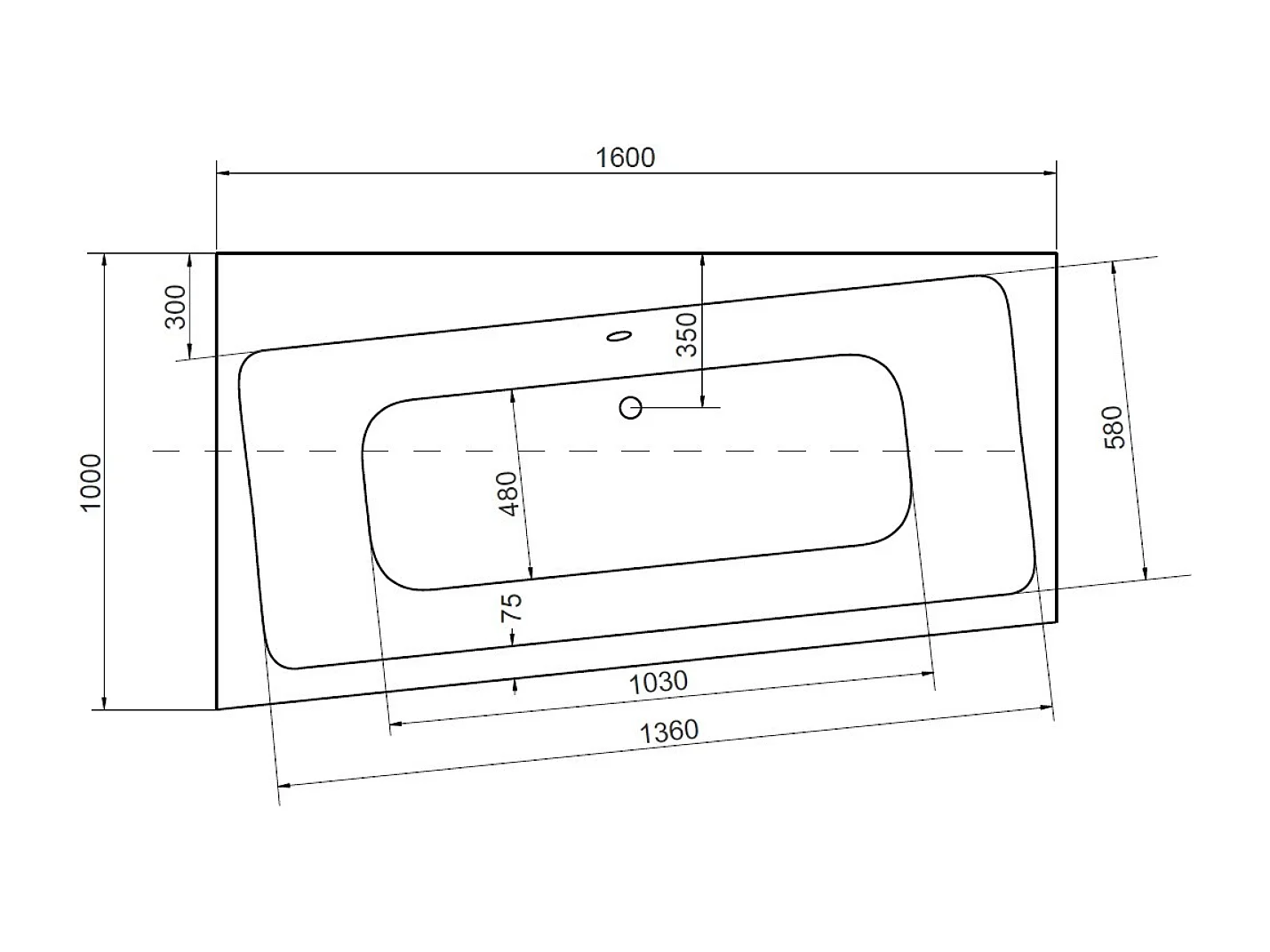 Baignoire angle gauche ZIANIGI avec tablier - Dimensions: 160cm
