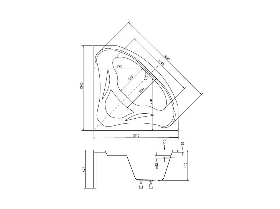 Baignoire d'angle EWA 134x134x57,5 cm avec tablier