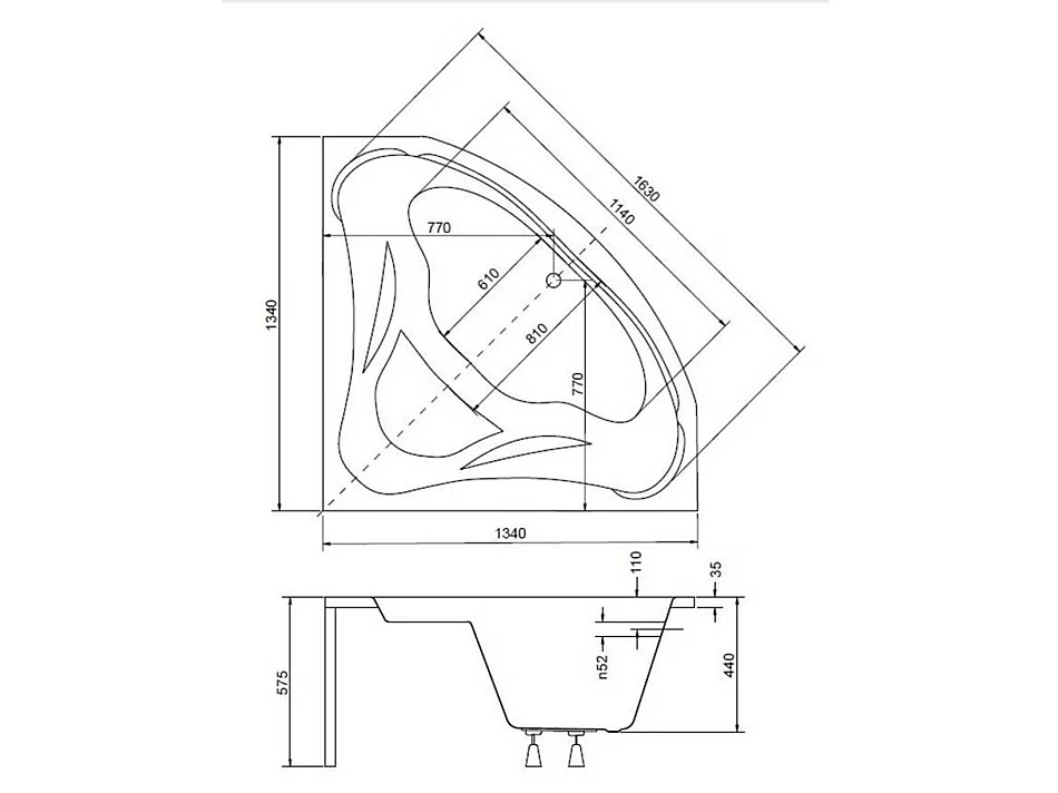 Baignoire d'angle EWA 134x134x57,5 cm avec tablier