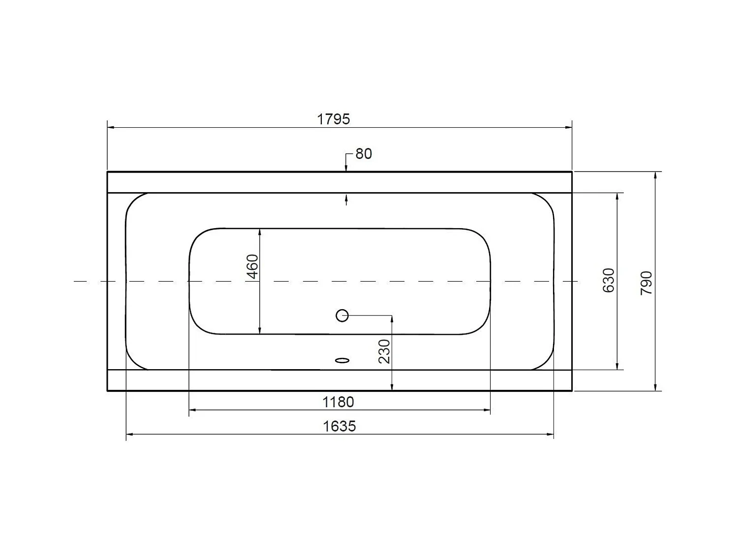 Baignoire QUADRO 170-175-180-190 cm - Dimensions: 180cm