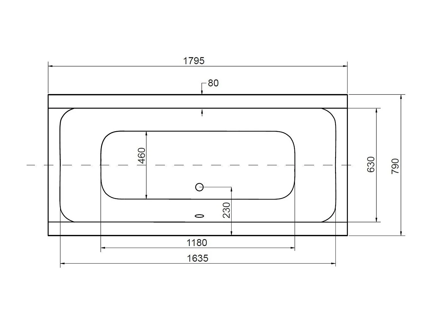 Baignoire QUADRO 170-175-180-190 cm - Dimensions: 180cm