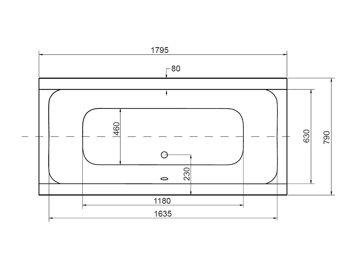Baignoire QUADRO 170-175-180-190 cm - Dimensions: 180cm