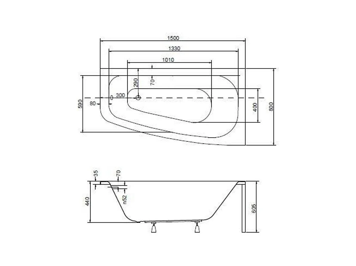 Baignoire d'angle LUNA 150 cm avec tablier - Orientation: Droit