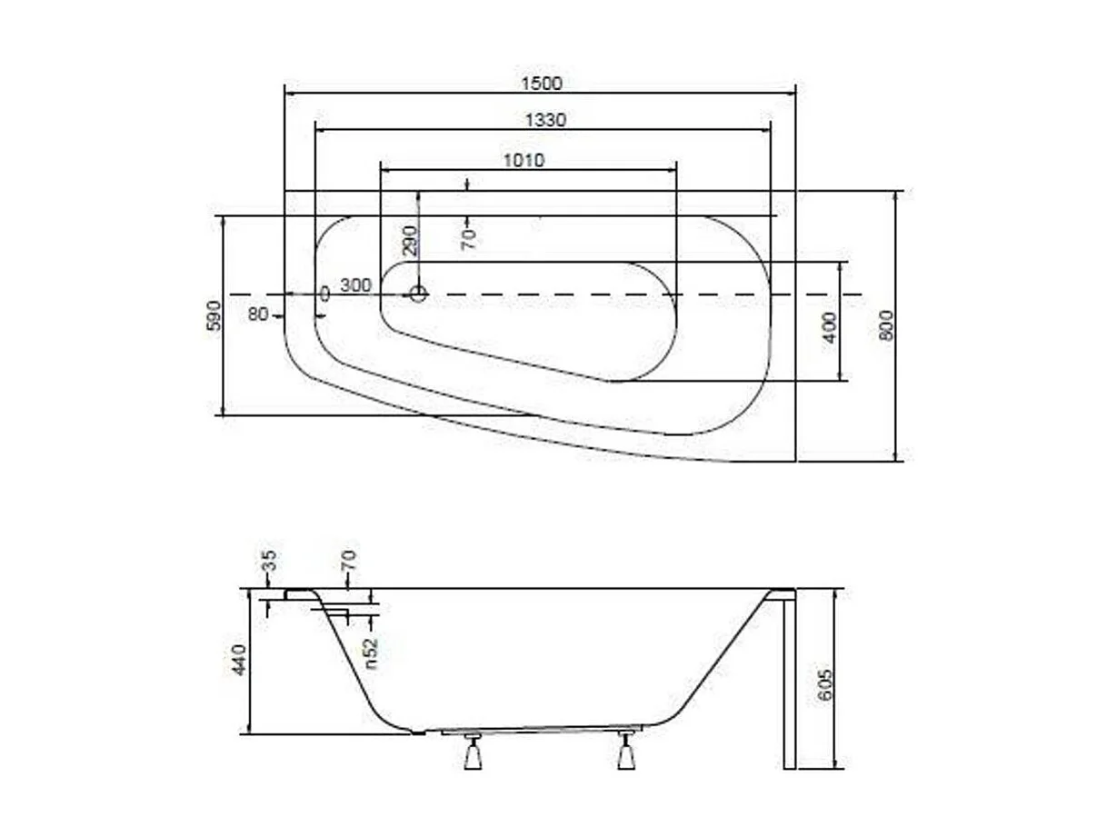 Baignoire d'angle LUNA 150 cm avec tablier - Orientation: Droit