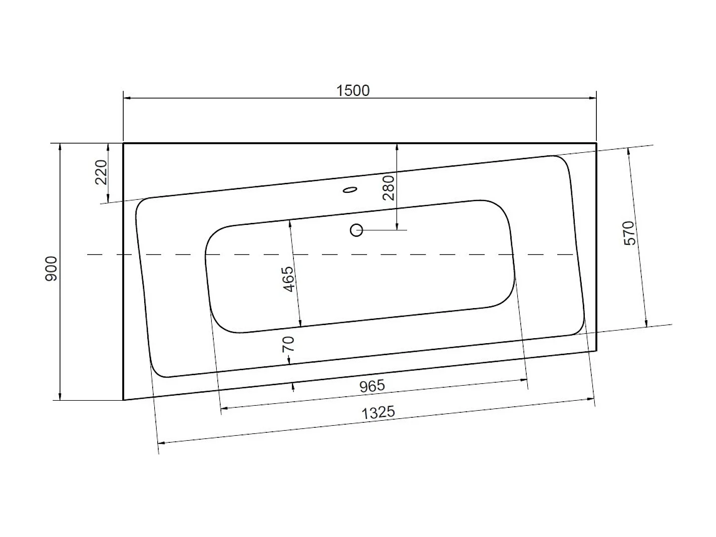 Baignoire angle gauche ZIANIGI avec tablier - Dimensions: 150cm