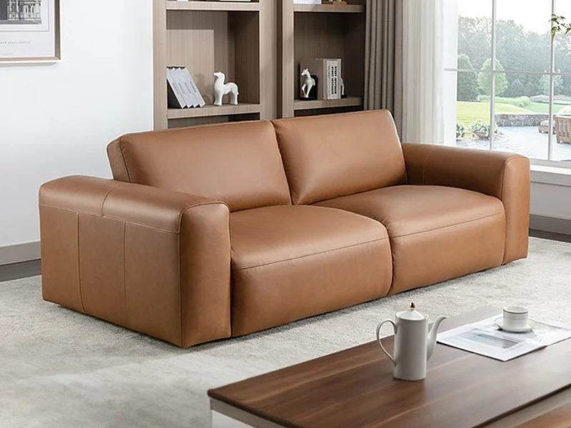 Canapé 3 places en cuir marron LAVANE