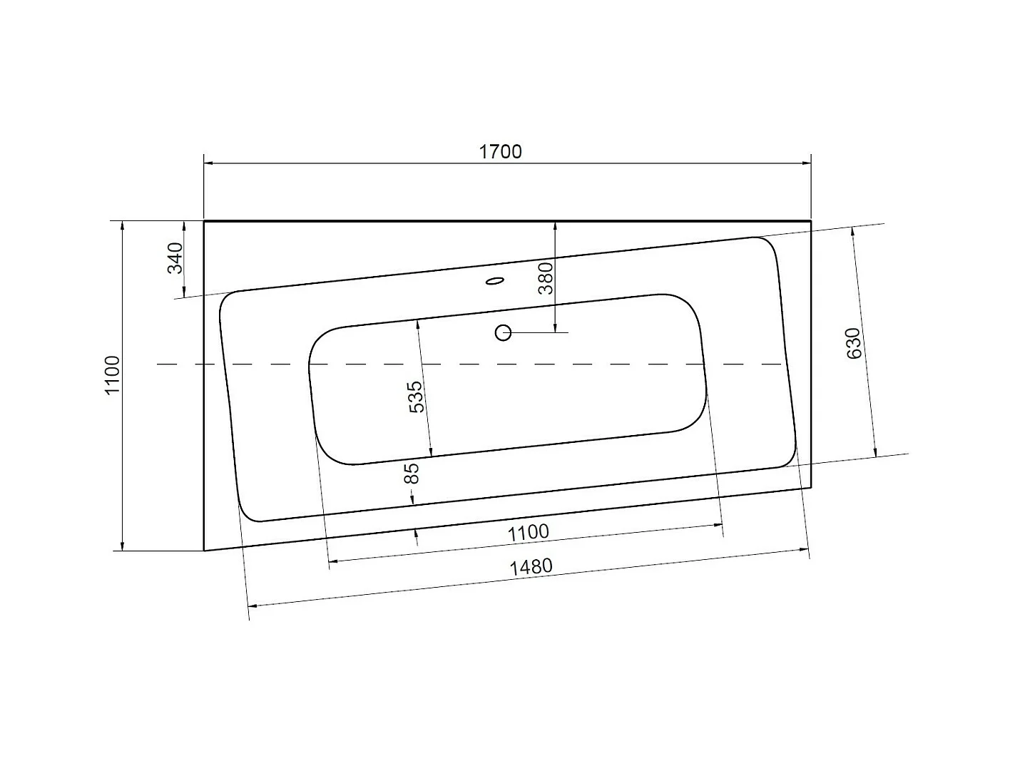 Baignoire angle gauche ZIANIGI avec tablier - Dimensions: 170cm