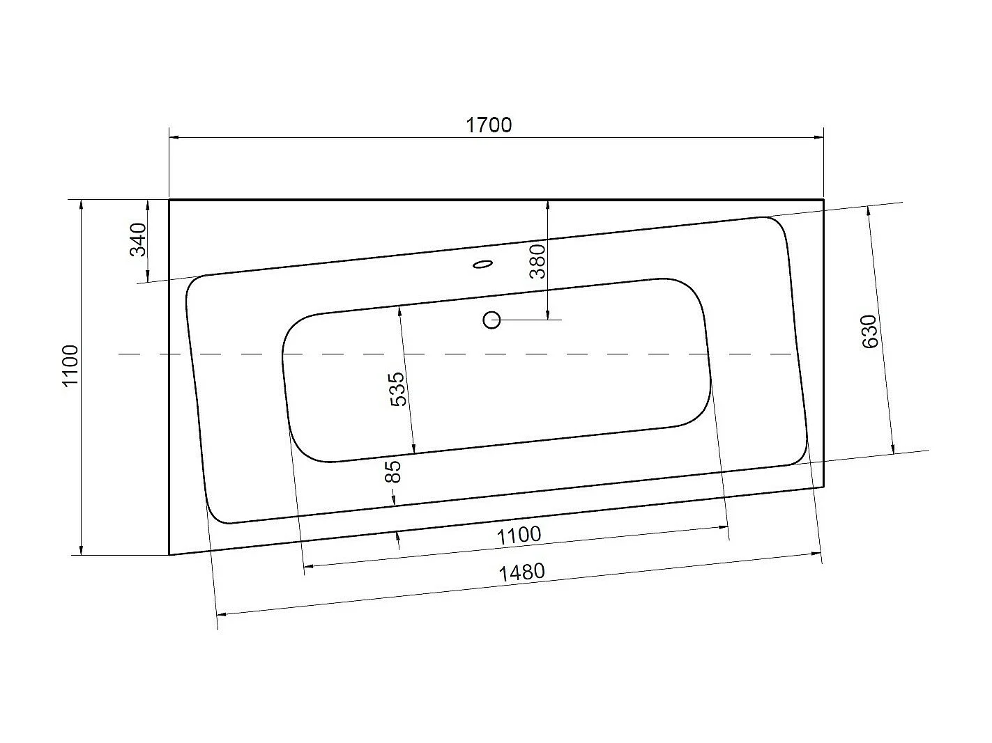 Baignoire angle gauche ZIANIGI avec tablier - Dimensions: 170cm