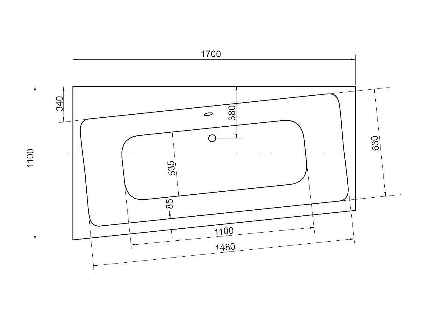Baignoire angle gauche ZIANIGI avec tablier - Dimensions: 170cm