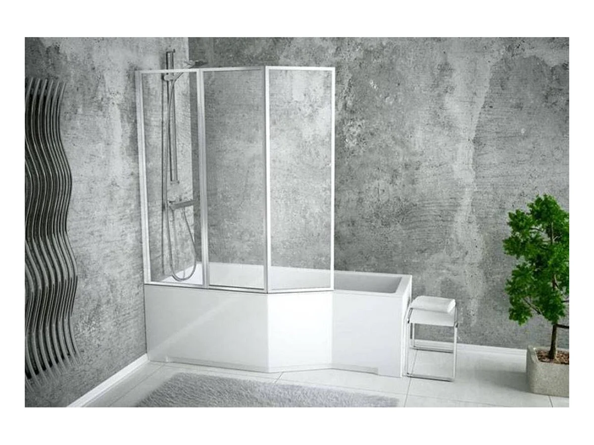 Baignoire asymétrique INTEGRA 150-170 cm x 75 cm + pare baignoire - Angle: Gauche - Dimensions: 150cm
