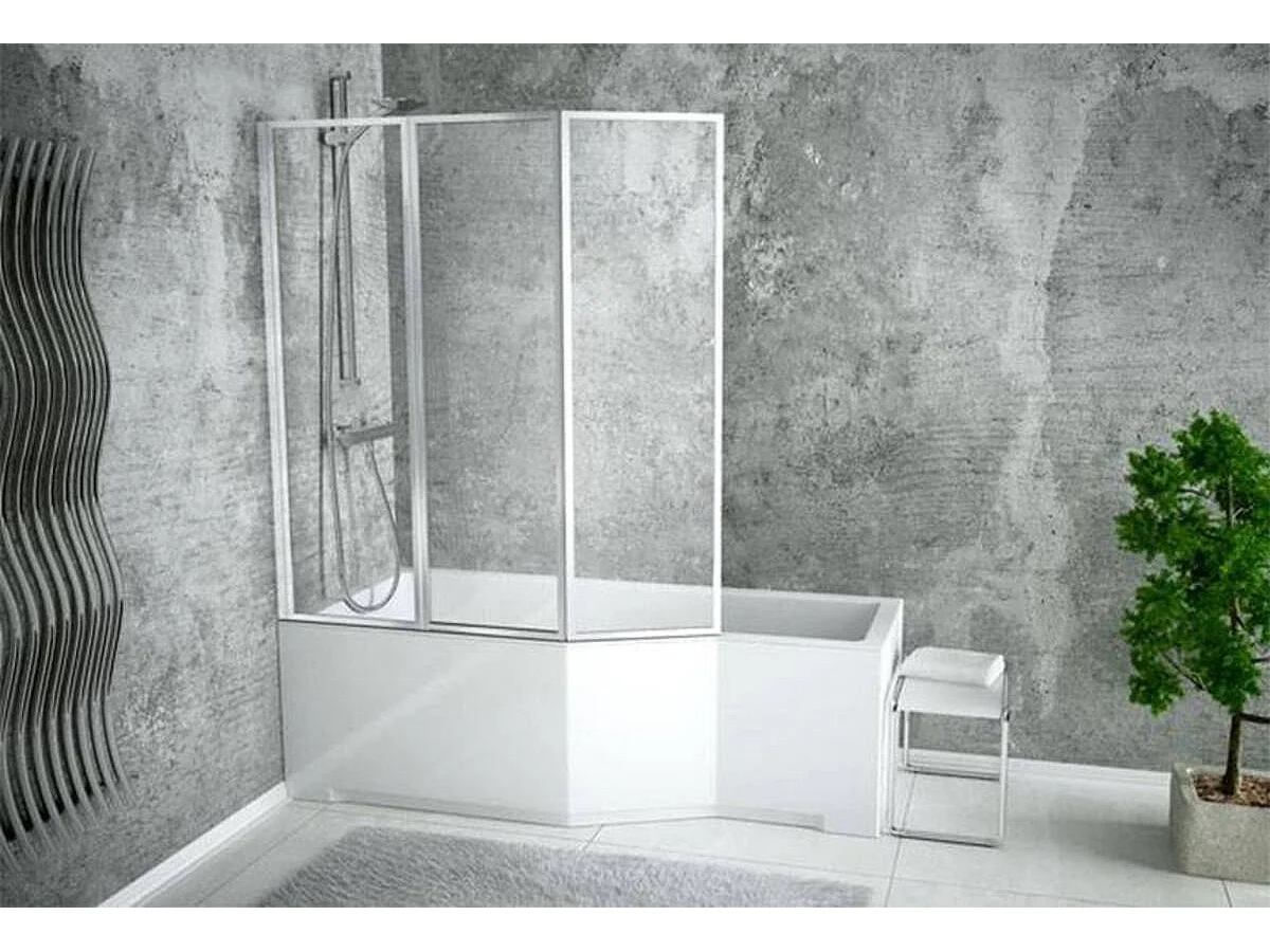 Baignoire asymétrique INTEGRA 150-170 cm x 75 cm + pare baignoire - Angle: Gauche - Dimensions: 150cm