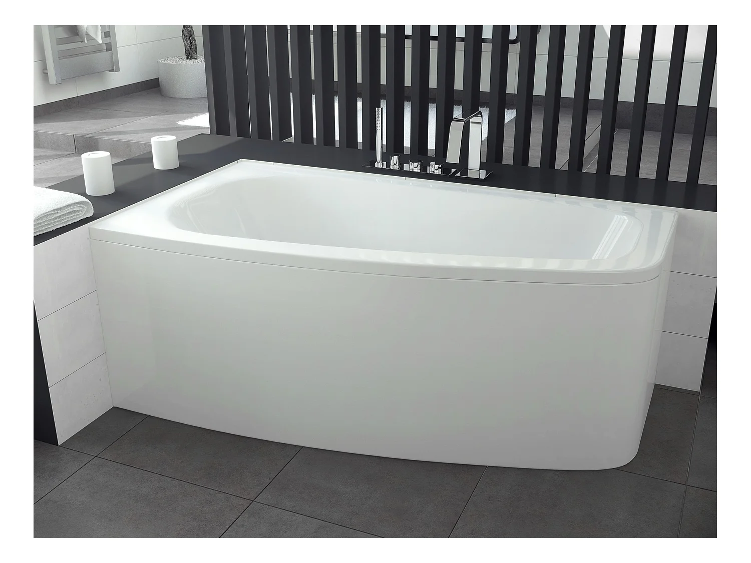 Baignoire d'angle LUNA 150 cm avec tablier - Orientation: Gauche