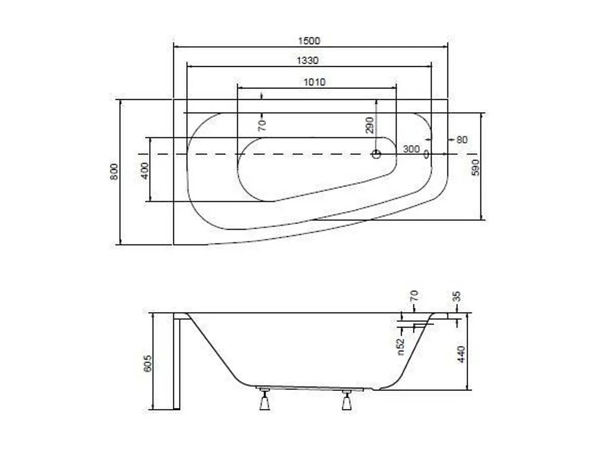 Baignoire d'angle LUNA 150 cm avec tablier - Orientation: Gauche