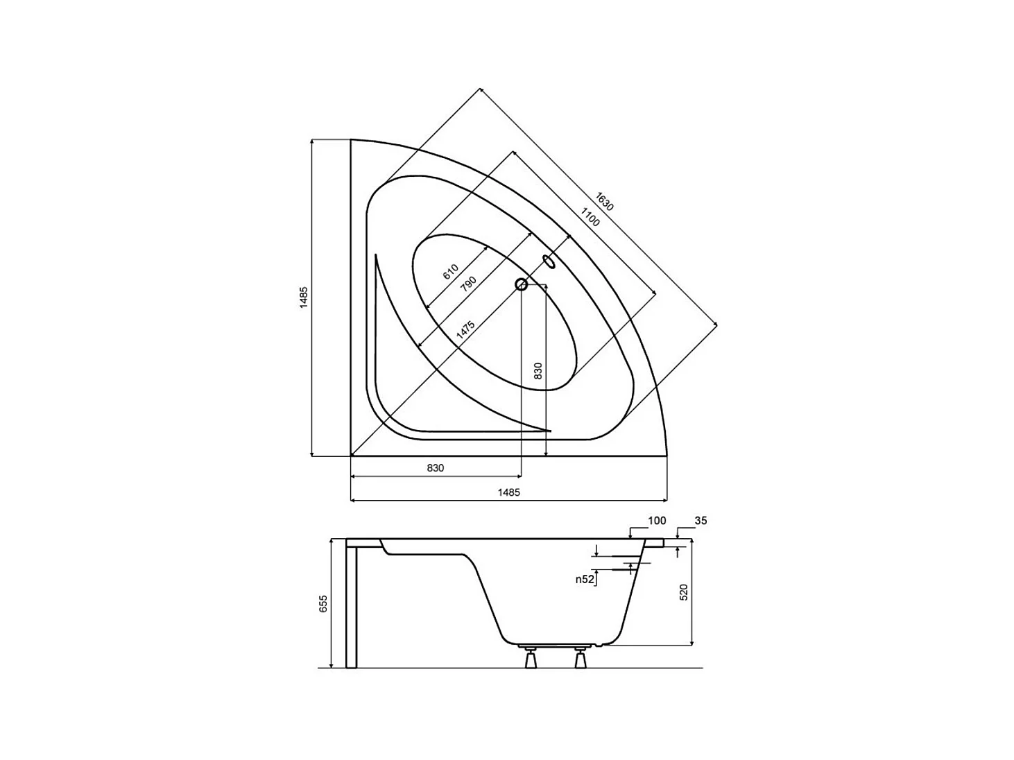 Baignoire d'angle VENEZIA 148x148 cm avec tablier