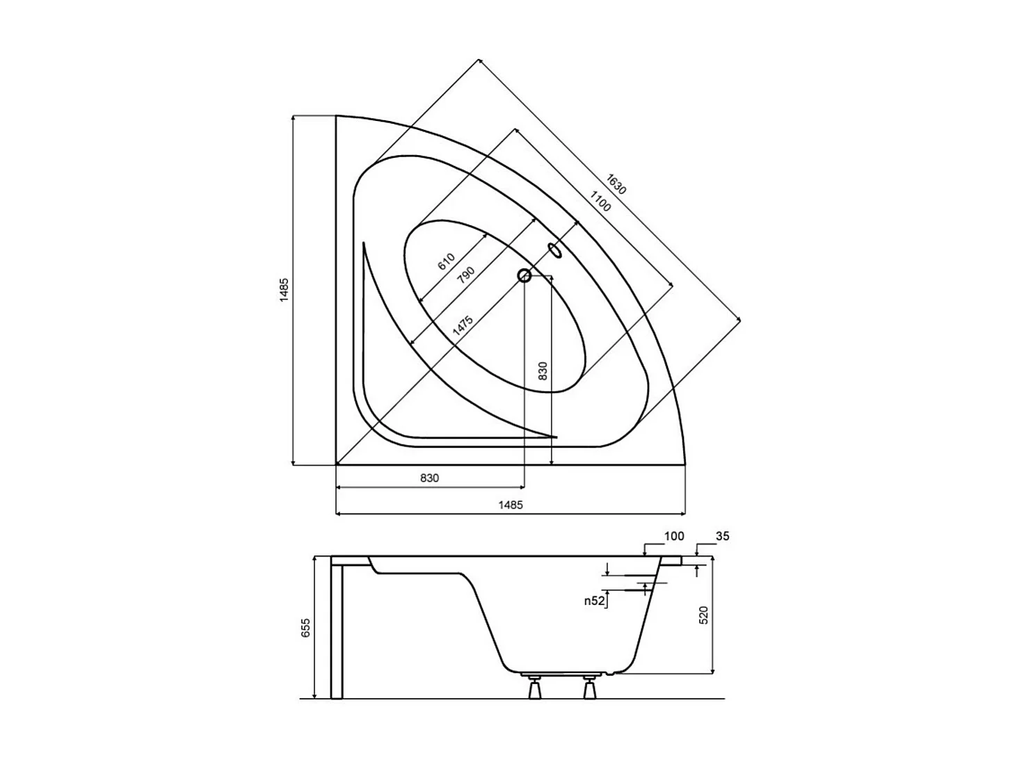 Baignoire d'angle VENEZIA 148x148 cm avec tablier