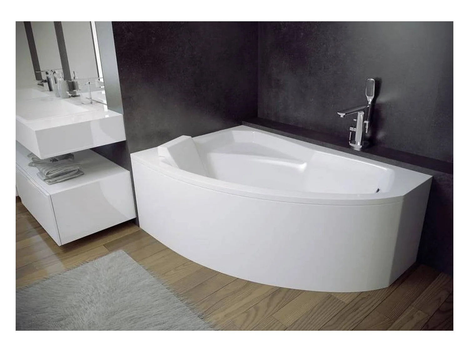 Baignoire d'angle gauche RIMA 130-140-150-160-170 cm avec tablier - Dimensions: 170cm