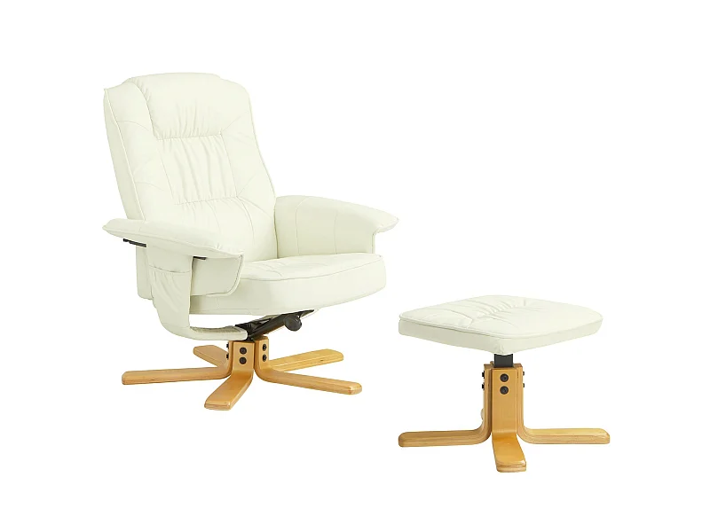 Fauteuil de relaxation CHARLY avec repose-pieds siège pivotant dossier inclinable, en synthétique blanc ivoire