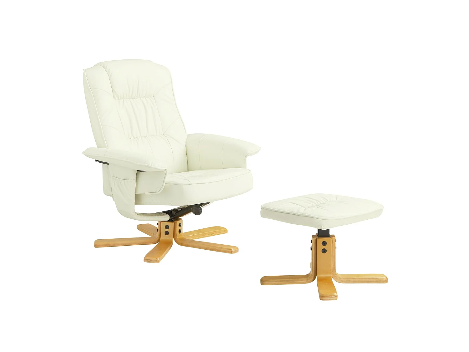 Fauteuil de relaxation CHARLY avec repose-pieds siège pivotant dossier inclinable, en synthétique blanc ivoire