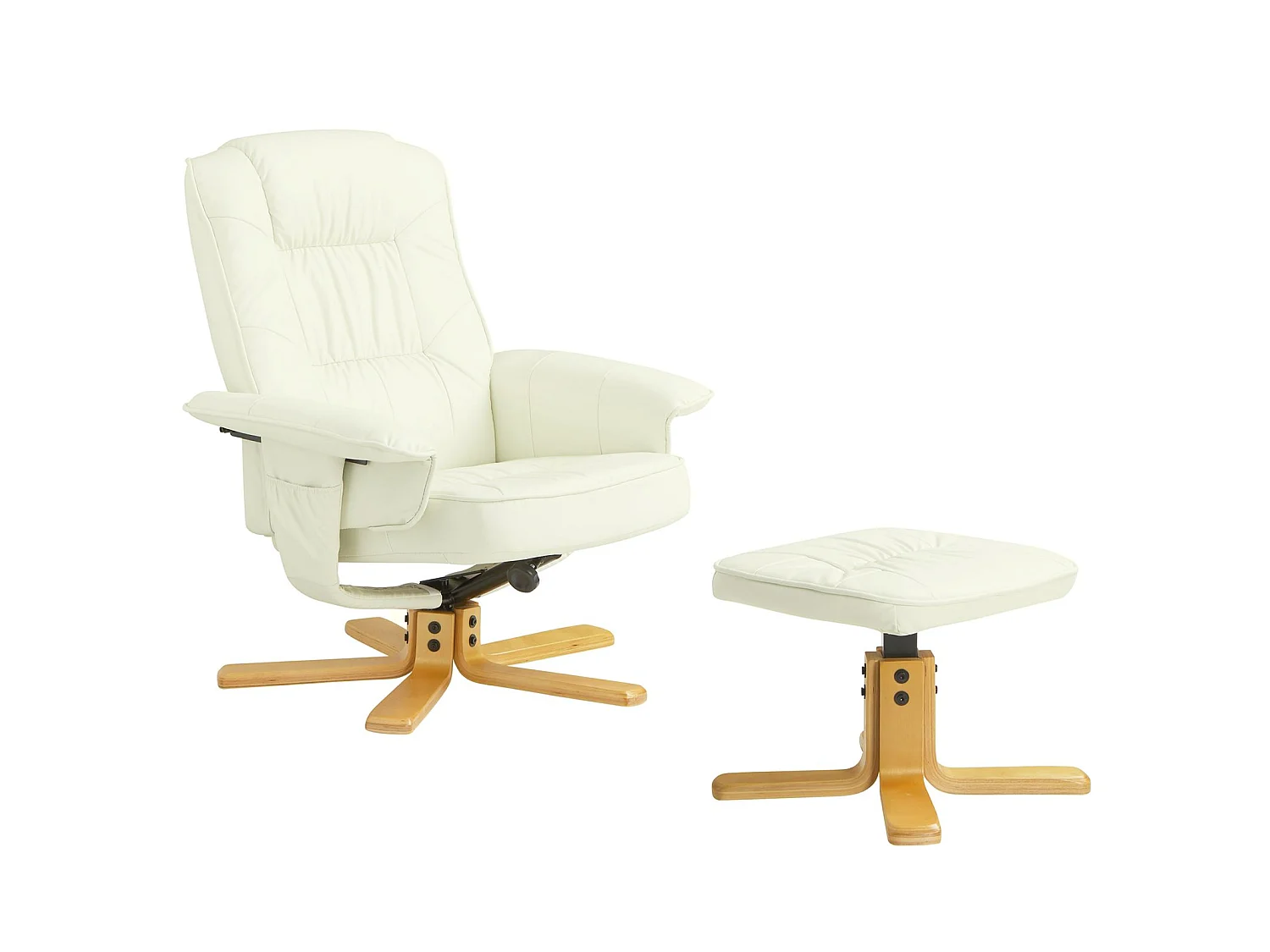 Fauteuil de relaxation CHARLY avec repose-pieds siège pivotant dossier inclinable, en synthétique blanc ivoire