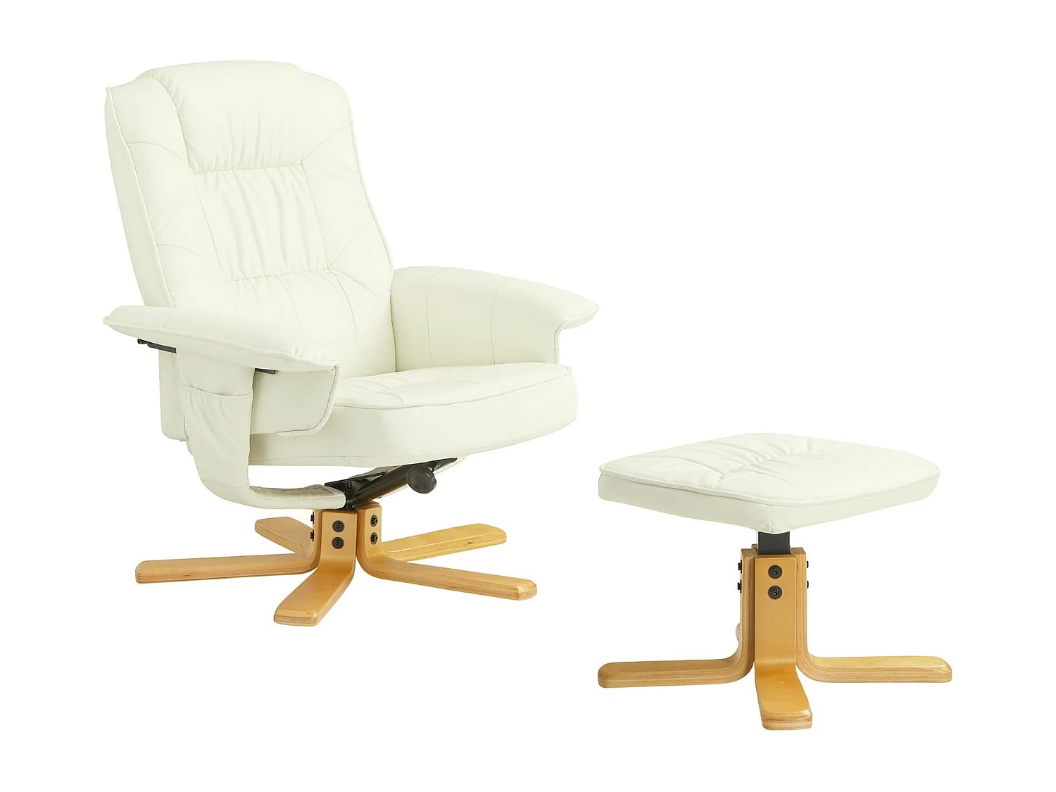 Fauteuil de relaxation CHARLY avec repose-pieds siège pivotant dossier inclinable, en synthétique blanc ivoire