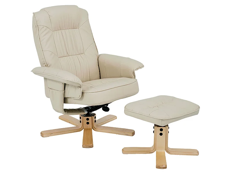 Fauteuil de relaxation CHARLY avec repose-pieds pouf siège pivotant dossier inclinable assise rembourrée relax, en synthétique beige