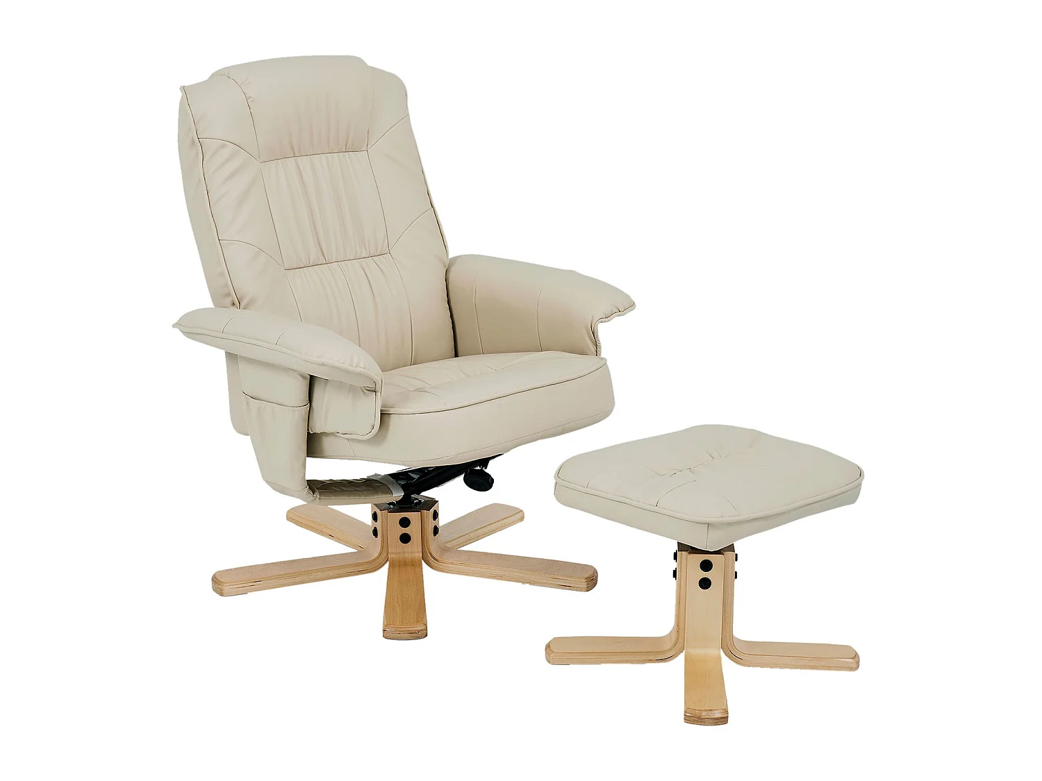 Fauteuil de relaxation CHARLY avec repose-pieds pouf siège pivotant dossier inclinable assise rembourrée relax, en synthétique beige