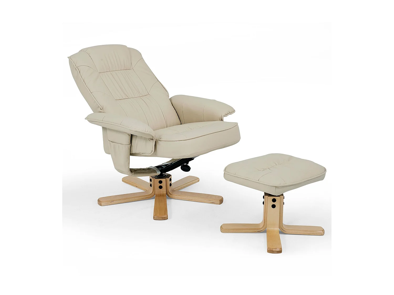 Fauteuil de relaxation CHARLY avec repose-pieds pouf siège pivotant dossier inclinable assise rembourrée relax, en synthétique beige