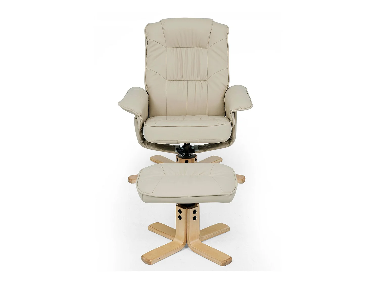 Fauteuil de relaxation CHARLY avec repose-pieds pouf siège pivotant dossier inclinable assise rembourrée relax, en synthétique beige
