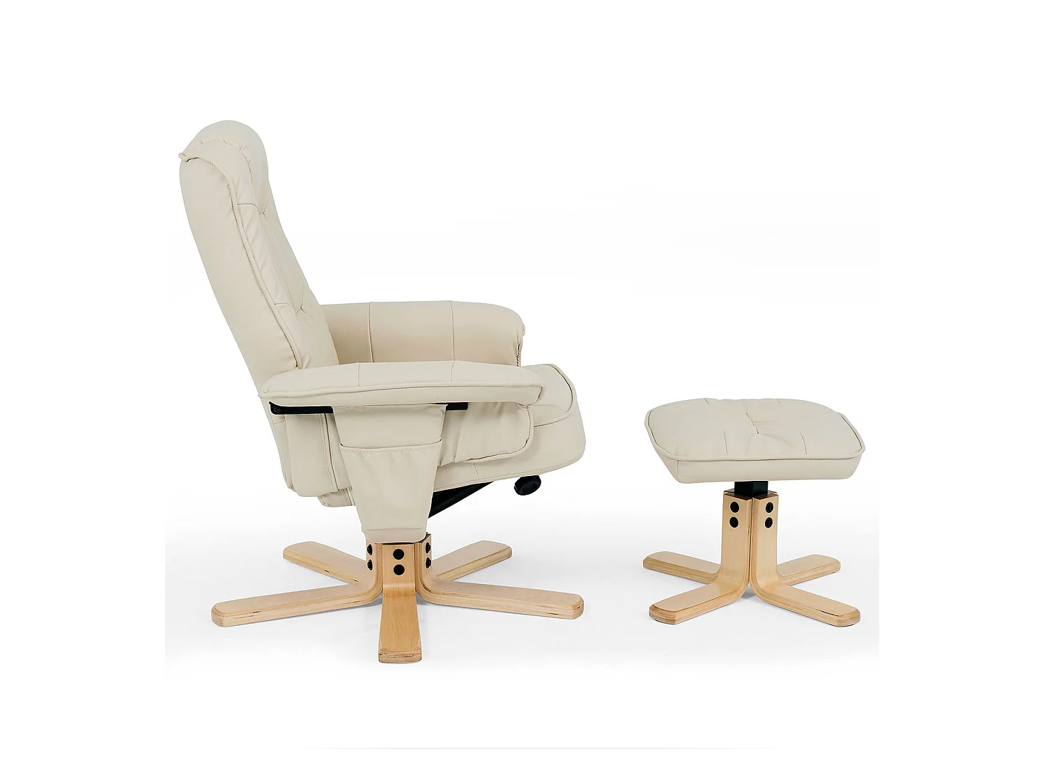 Fauteuil de relaxation CHARLY avec repose-pieds pouf siège pivotant dossier inclinable assise rembourrée relax, en synthétique beige