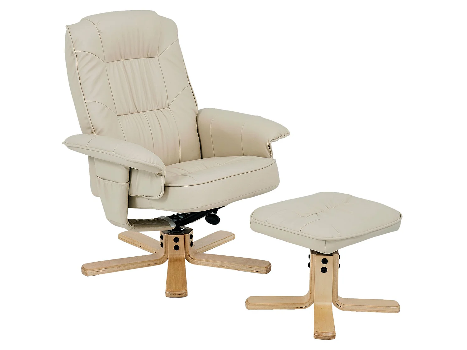 Fauteuil de relaxation CHARLY avec repose-pieds pouf siège pivotant dossier inclinable assise rembourrée relax, en synthétique beige