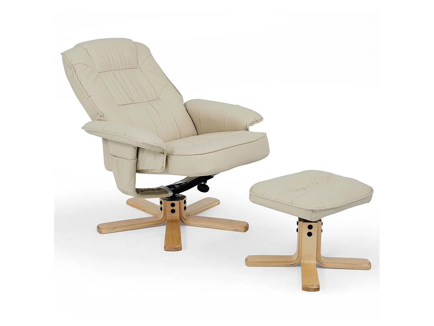 Fauteuil de relaxation CHARLY avec repose-pieds pouf siège pivotant dossier inclinable assise rembourrée relax, en synthétique beige