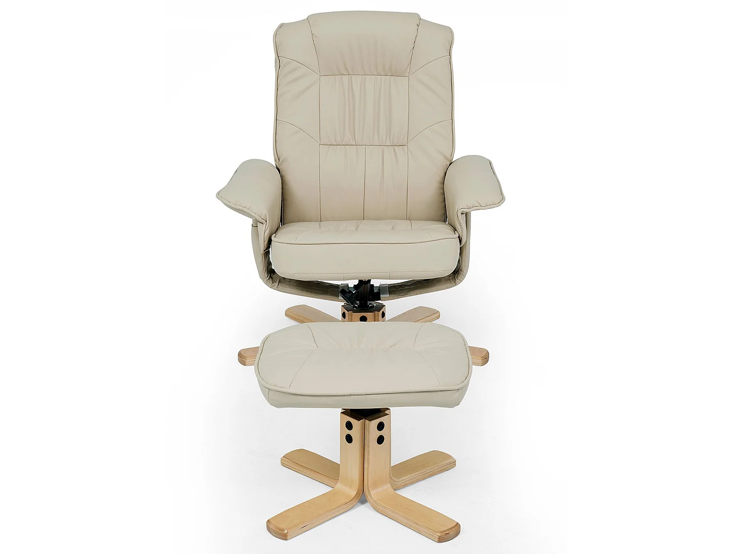 Fauteuil de relaxation CHARLY avec repose-pieds pouf siège pivotant dossier inclinable assise rembourrée relax, en synthétique beige