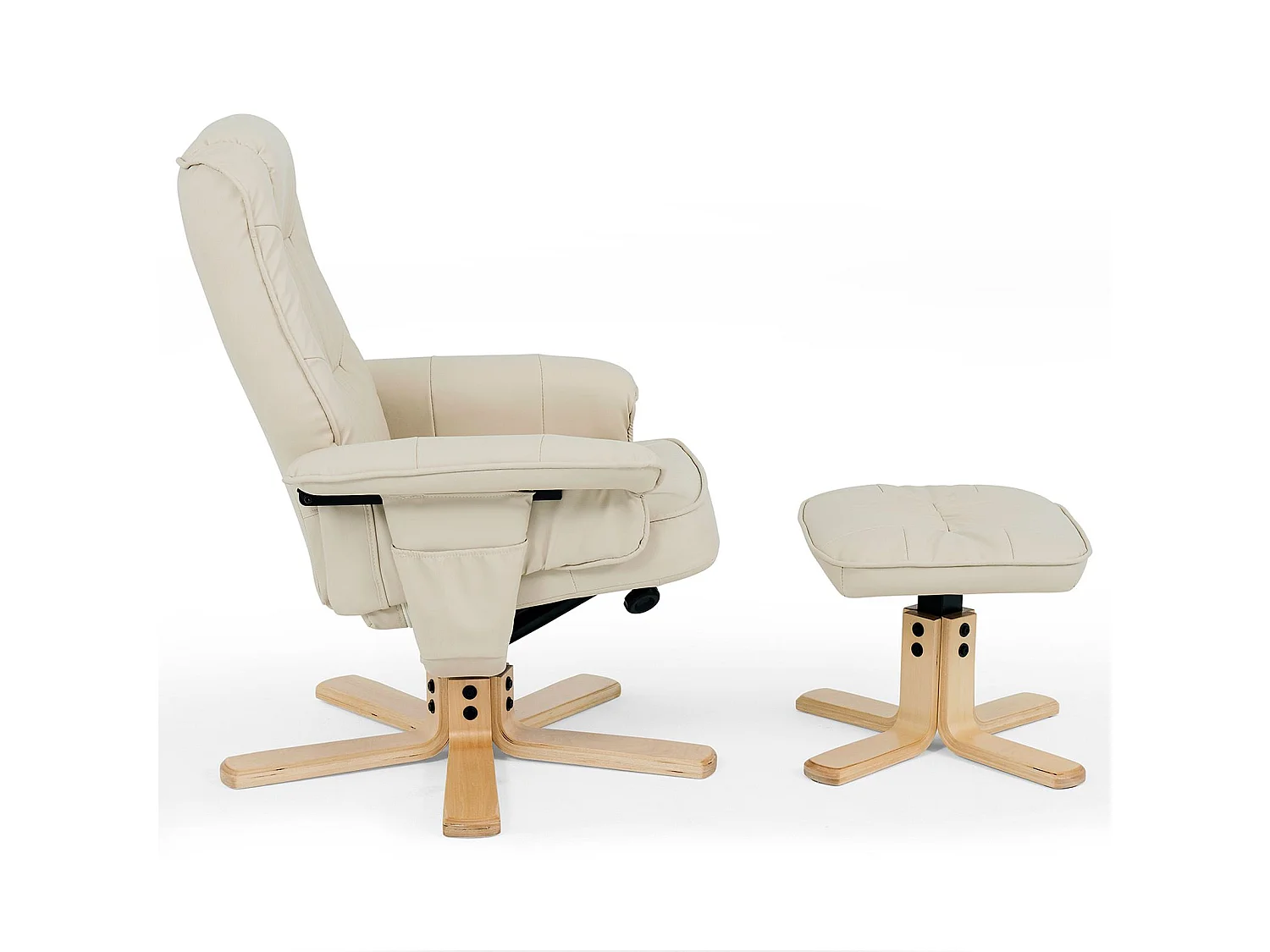 Fauteuil de relaxation CHARLY avec repose-pieds pouf siège pivotant dossier inclinable assise rembourrée relax, en synthétique beige
