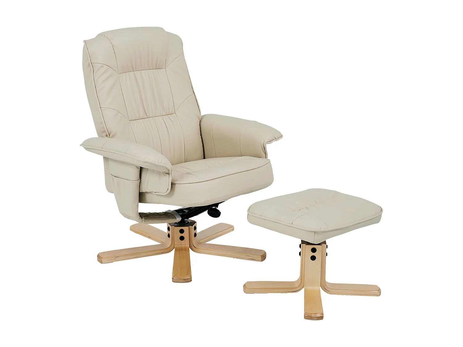 Fauteuil de relaxation CHARLY avec repose-pieds pouf siège pivotant dossier inclinable assise rembourrée relax, en synthétique beige
