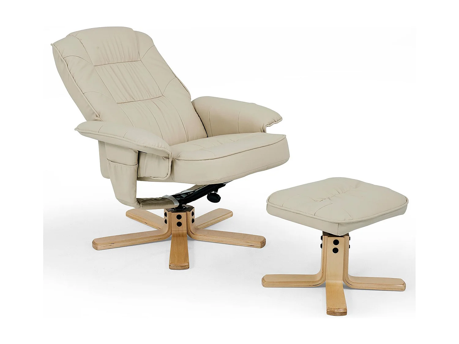 Fauteuil de relaxation CHARLY avec repose-pieds pouf siège pivotant dossier inclinable assise rembourrée relax, en synthétique beige